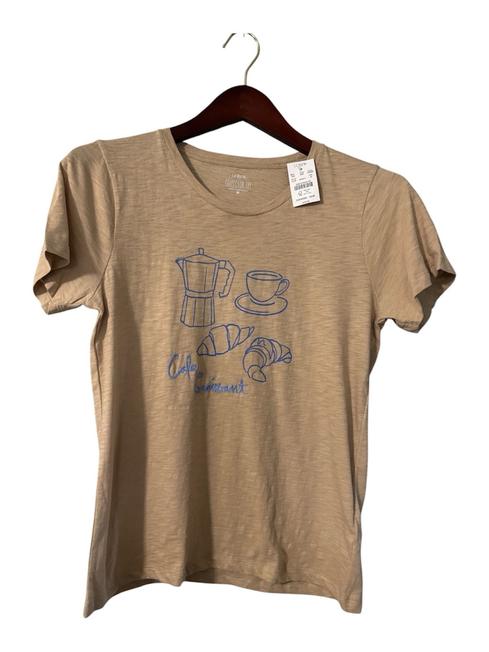 NWT J.Crew Collector Tee Cafe Croissant Graphic T-Shirt Tan Size M CG028